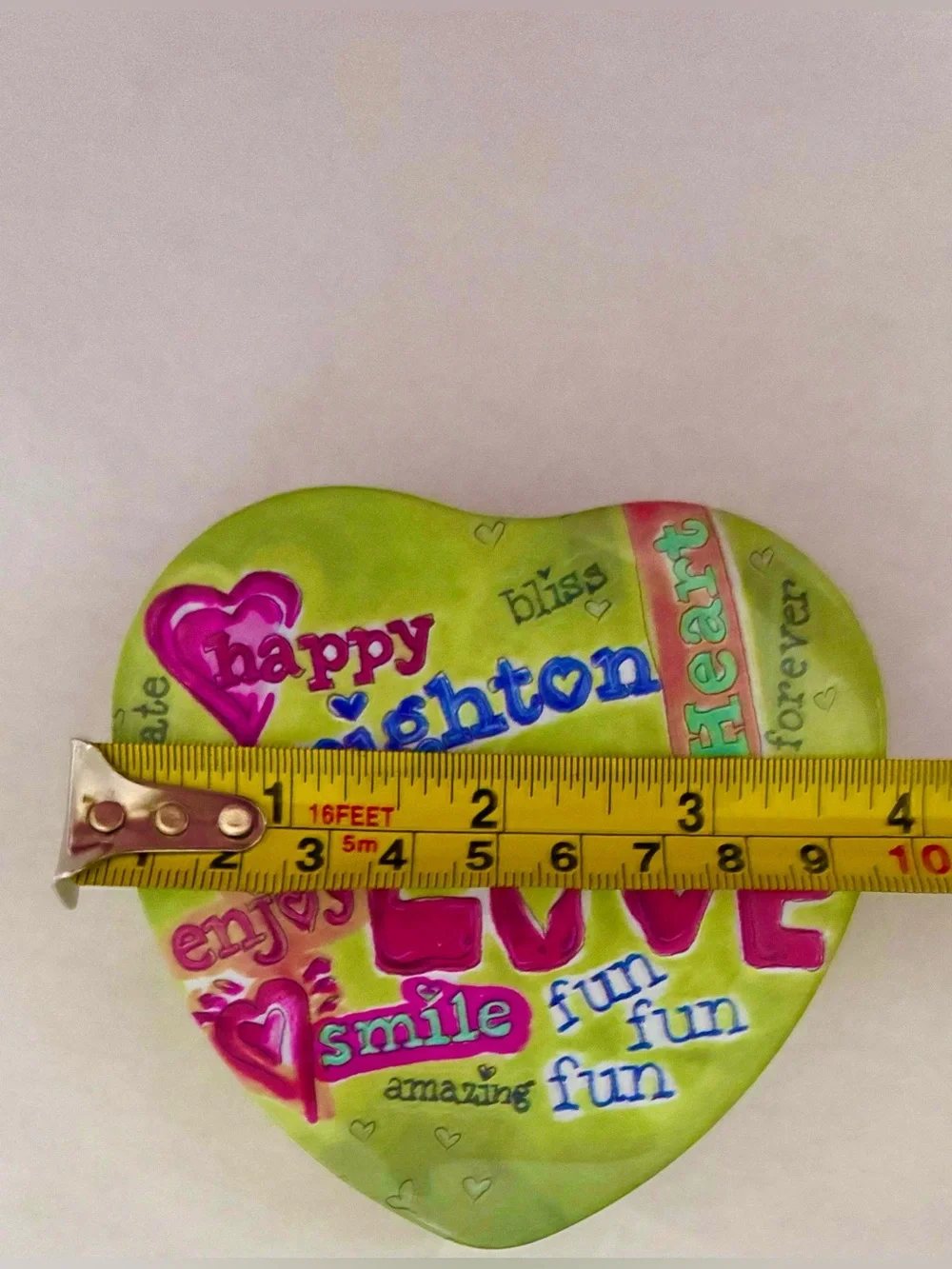 BRIGHTON Heart Shaped Metal Jewelry Tin - Green with Pink LOVE Word Art Design